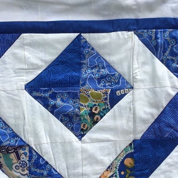 NWT Hand Crafted Blue Aboriginal Prints Quilt - Picture 3 of 13